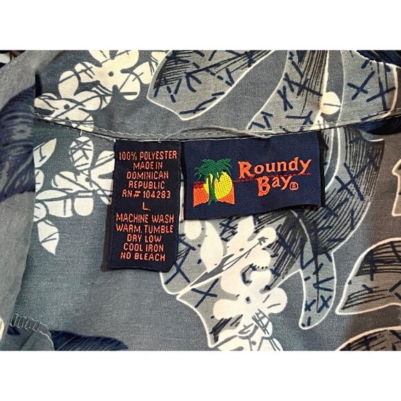 ROUNDY BAY Men's Short Sleeve Button Floral Shirt Gray Large - Picture 5 of 6